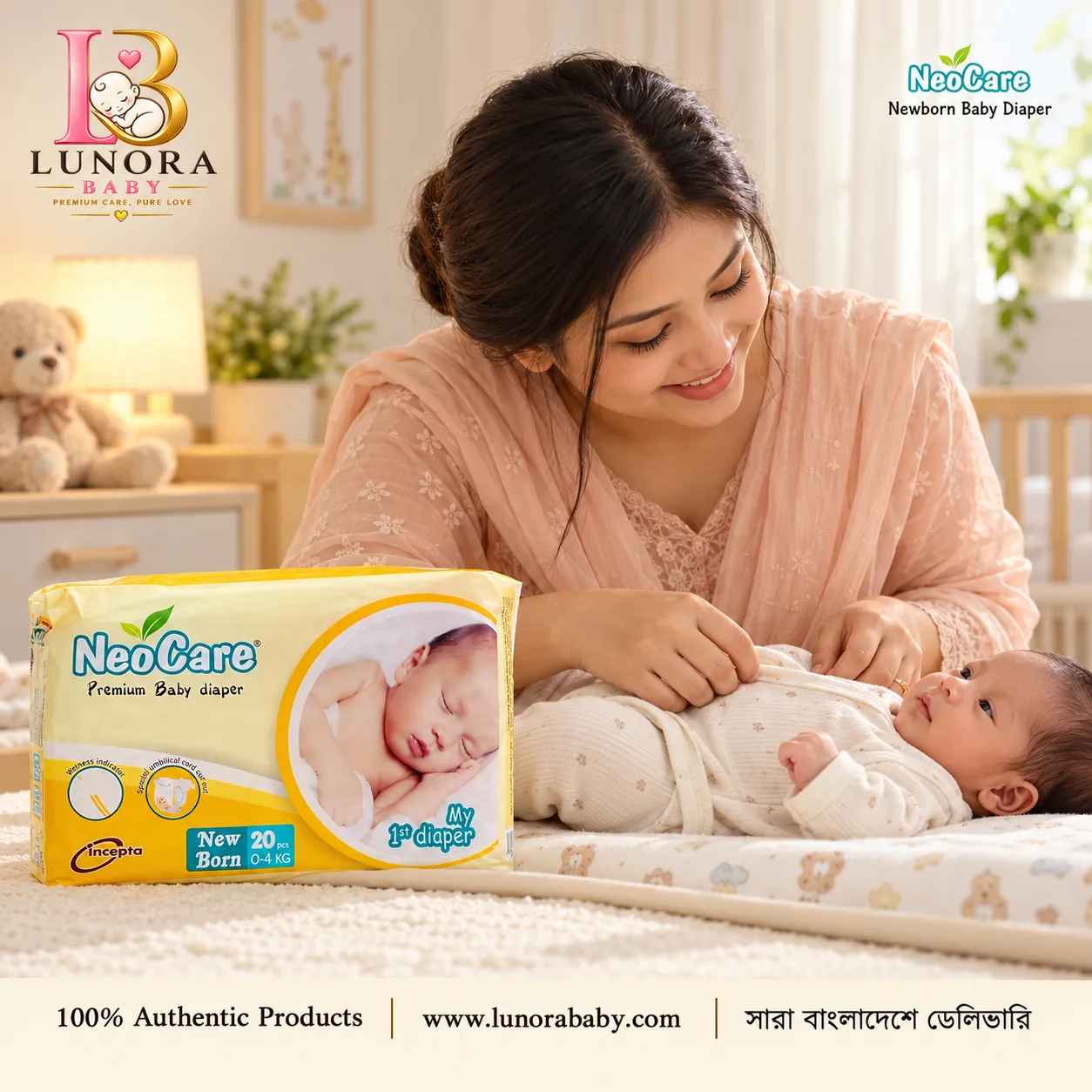 NeoCare Newborn Baby Diaper – 20 Pcs Pack